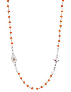 Crystal  Necklace with Crucifix with strass - Orange - Metal Silver