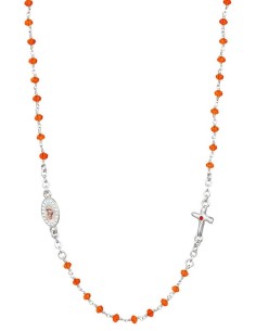 Crystal  Necklace with Crucifix with strass - Orange - Metal Silver