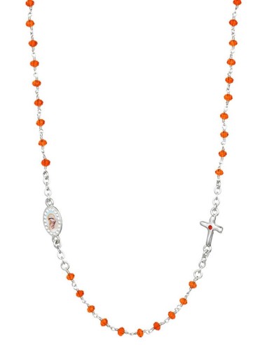 Crystal  Necklace with Crucifix with strass - Orange - Metal Silver