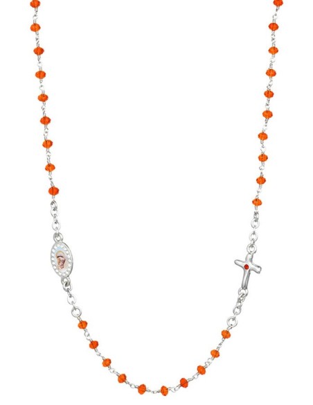 Crystal  Necklace with Crucifix with strass - Orange - Metal Silver