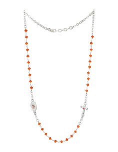 Crystal Necklace with Crucifix with strass - Orange - Metal Silver Crystal Necklace with Crucifix with strass - Orange - Metal Silver