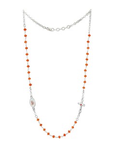 Crystal  Necklace with Crucifix with strass - Orange - Metal Silver