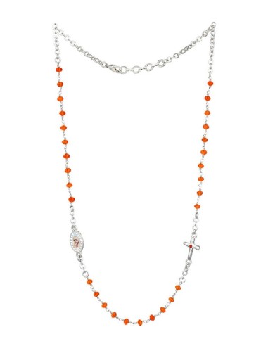 Crystal  Necklace with Crucifix with strass - Orange - Metal Silver