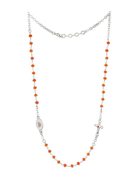 Crystal  Necklace with Crucifix with strass - Orange - Metal Silver Crystal  Necklace with Crucifix with strass - Orange - Metal Silver