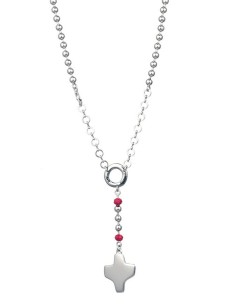 Silver metal Rosary Necklace with - Red Pater - Metal Silver Silver metal Rosary Necklace with - Red Pater - Metal Silver