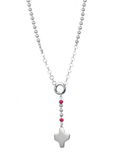 Silver metal Rosary Necklace with - Red Pater - Metal Silver