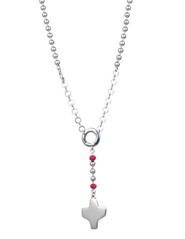 Silver metal Rosary Necklace with - Red Pater - Metal Silver