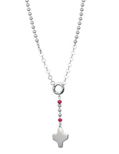 Silver metal Rosary Necklace with - Red Pater - Metal Silver