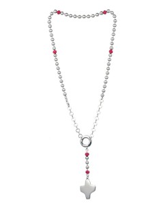 Silver metal Rosary Necklace with - Red Pater - Metal Silver Silver metal Rosary Necklace with - Red Pater - Metal Silver