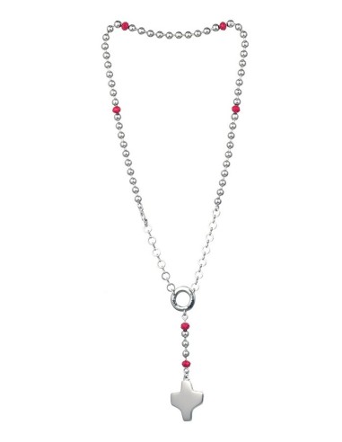 Silver metal Rosary Necklace with - Red Pater - Metal Silver