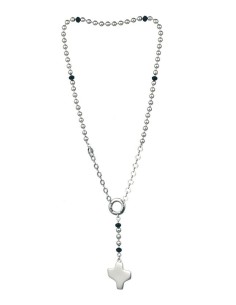 Silver metal Rosary Necklace - Black Paters Silver metal Rosary Necklace - Black Paters