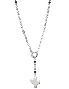 Silver metal Rosary Necklace - Black Paters Silver metal Rosary Necklace - Black Paters
