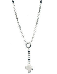 Silver metal Rosary Necklace - Black Paters