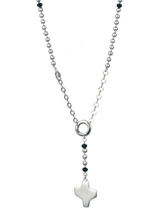 Silver metal Rosary Necklace - Black Paters