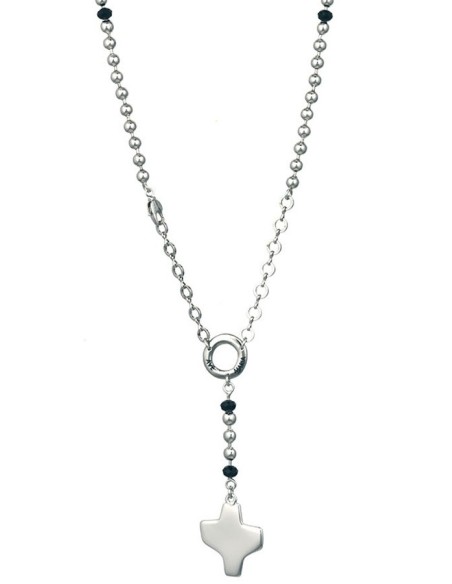 Silver metal Rosary Necklace - Black Paters Silver metal Rosary Necklace - Black Paters