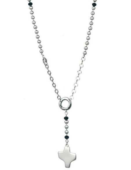 Silver metal Rosary Necklace - Black Paters