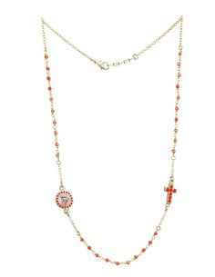 Crystal Necklace with Crucifix with strass - Orange - Metal Gold Crystal Necklace with Crucifix with strass - Orange - Metal Gold