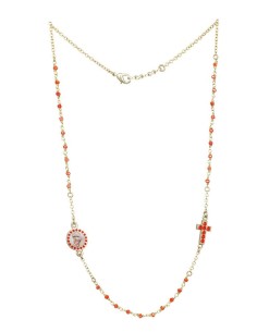 Crystal  Necklace with Crucifix with strass - Orange - Metal Gold