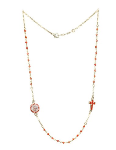 Crystal  Necklace with Crucifix with strass - Orange - Metal Gold