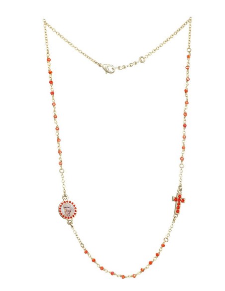 Crystal  Necklace with Crucifix with strass - Orange - Metal Gold Crystal  Necklace with Crucifix with strass - Orange - Metal Gold