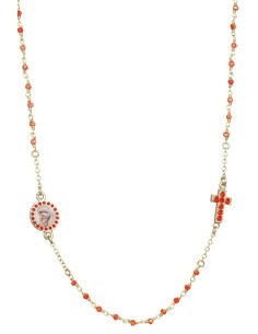 Crystal Necklace with Crucifix with strass - Orange - Metal Gold Crystal Necklace with Crucifix with strass - Orange - Metal Gold