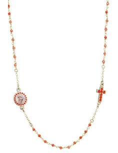 Crystal  Necklace with Crucifix with strass - Orange - Metal Gold