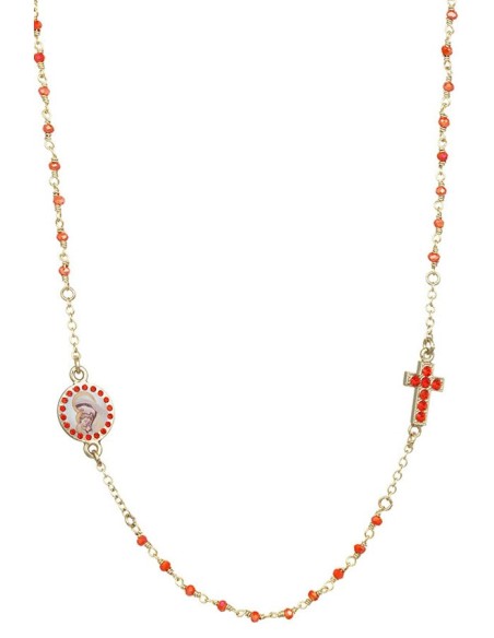 Crystal  Necklace with Crucifix with strass - Orange - Metal Gold Crystal  Necklace with Crucifix with strass - Orange - Metal Gold