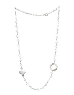 Crystal  Necklace with Design Crucifix - White - Metal silver