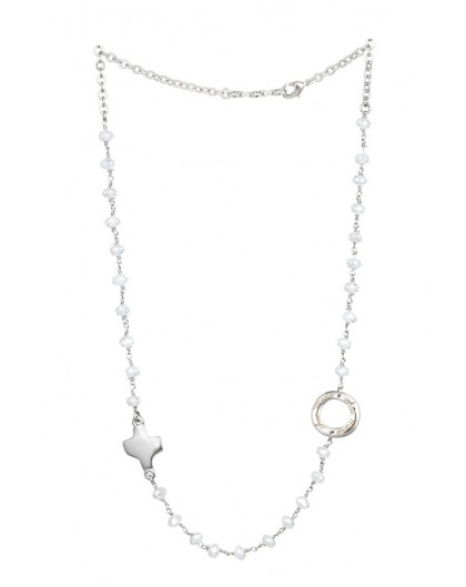 Crystal  Necklace with Design Crucifix - White - Metal silver