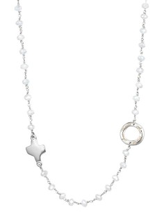 Crystal Necklace with Design Crucifix - White - Metal silver Crystal Necklace with Design Crucifix - White - Metal silver