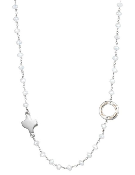 Crystal Necklace with Design Crucifix - White - Metal silver Crystal Necklace with Design Crucifix - White - Metal silver