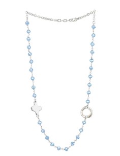 Crystal Necklace with Design Crucifix - Light Blue - Metal silver Crystal Necklace with Design Crucifix - Light Blue - Metal silver