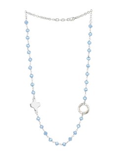 Crystal  Necklace with Design Crucifix - Light Blue - Metal silver