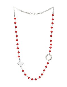 Crystal Necklace with Design Crucifix - Red - Metal silver Crystal Necklace with Design Crucifix - Red - Metal silver