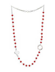 Crystal  Necklace with Design Crucifix - Red - Metal silver