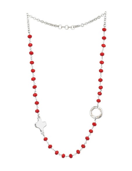 Crystal  Necklace with Design Crucifix - Red - Metal silver Crystal  Necklace with Design Crucifix - Red - Metal silver