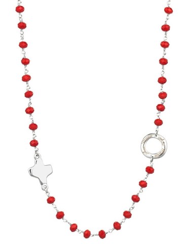 Crystal  Necklace with Design Crucifix - Red - Metal silver