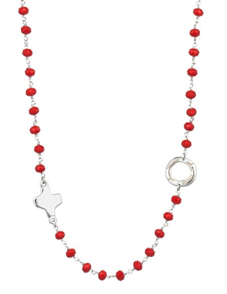 Crystal Necklace with Design Crucifix - Red - Metal silver Crystal Necklace with Design Crucifix - Red - Metal silver