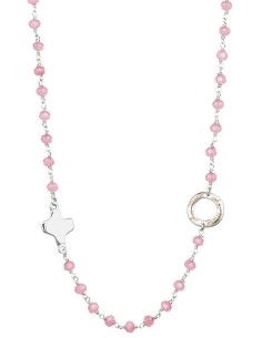 Crystal  Necklace with Design Crucifix - Pink  - Metal silver