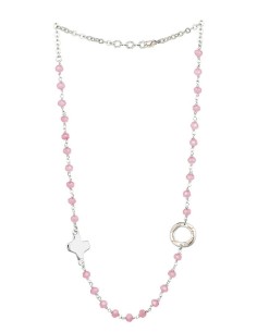Crystal Necklace with Design Crucifix - Pink - Metal silver Crystal Necklace with Design Crucifix - Pink - Metal silver