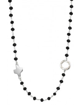 Crystal  Necklace with Design Crucifix - Black - Metal silver