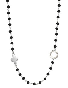 Crystal Necklace with Design Crucifix - Black - Metal silver Crystal Necklace with Design Crucifix - Black - Metal silver