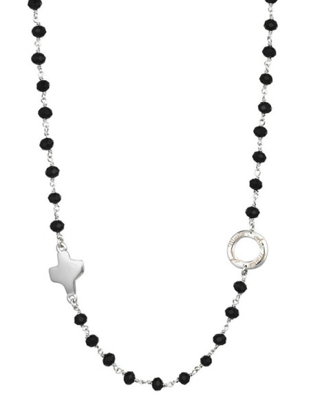 Crystal Necklace with Design Crucifix - Black - Metal silver Crystal Necklace with Design Crucifix - Black - Metal silver