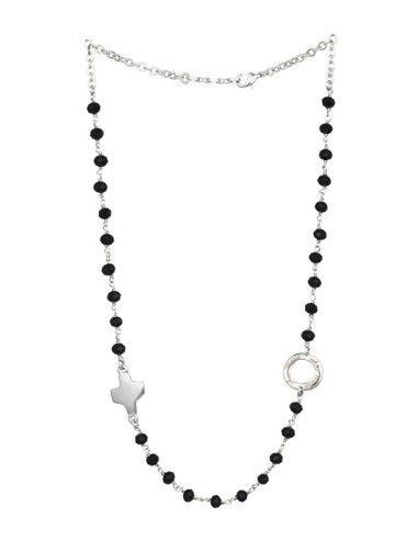 Crystal  Necklace with Design Crucifix - Black - Metal silver