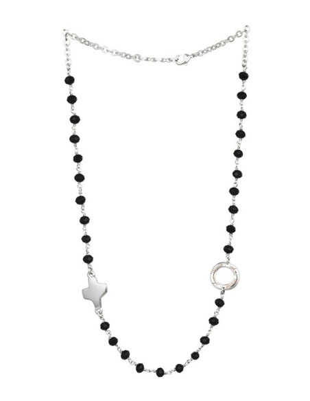 Crystal  Necklace with Design Crucifix - Black - Metal silver Crystal  Necklace with Design Crucifix - Black - Metal silver
