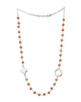 Crystal  Necklace with Design Crucifix - Orange - Metal silver