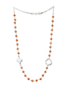 Crystal Necklace with Design Crucifix - Orange - Metal silver Crystal Necklace with Design Crucifix - Orange - Metal silver