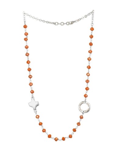 Crystal  Necklace with Design Crucifix - Orange - Metal silver