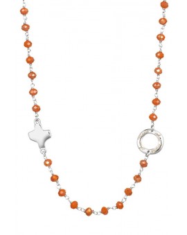 Crystal  Necklace with Design Crucifix - Orange - Metal silver