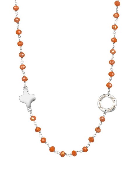 Crystal Necklace with Design Crucifix - Orange - Metal silver Crystal Necklace with Design Crucifix - Orange - Metal silver